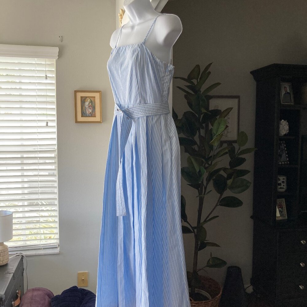 a new day Blue White Striped Sleeveless Belted Midi Dress  6 - Picture 9 of 15